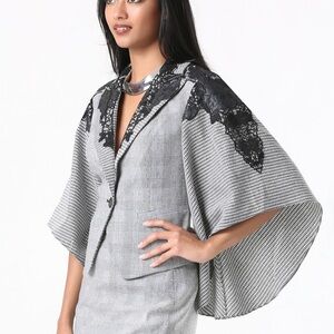 Bebe Drita Houndstooth Lace Cape Jacket,  SZ 6